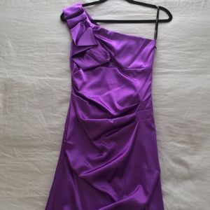 B. Darlin Purple Satin One-Shoulder Cocktail Dress